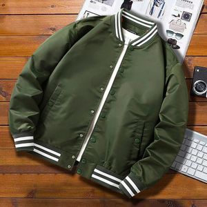 Chaquetas para hombre, chaqueta Bomber para hombre, abrigos de primavera y otoño para Color sólido, ropa de calle verde militar, informal, ligera, para hombre