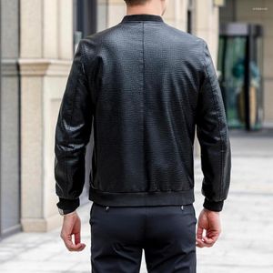 Vestes pour hommes Casual Zipper Ribbed Cuff Jacket Men Outerwear Faux Leather Pockets