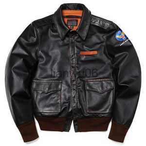 Jackets para hombres Classic A2 Tipo Horsehide US US Air Force Genuine Leather Chaqueta de vuelo Vintage Chaqueta de vuelo de tela para hombres Retro Motorcycle A2 Style J230811