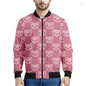 Jackets para hombres Linda chaqueta gráfica de cerdo de dibujos animados para hombres 3d estampado con cremallera de primavera casual de primavera otoño zip bombardero sudadera