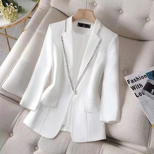 Vestes pour hommes Blazer incrusté de diamants 2023 Printemps et été à manches trois-quarts Veste blanche Sens du design Niche Fashion Cardigan Lad 230522