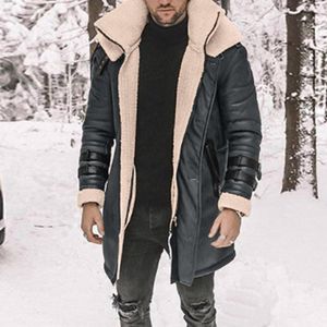 Jackets para hombres Abrigo de doble pecho hombres de la solapa de invierno collar de manga larga chaqueta de cuero acolchado meteorología