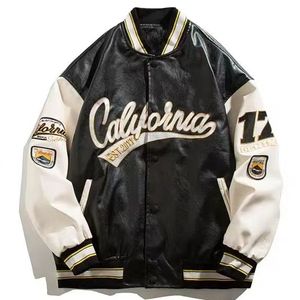 Vestes pour hommes Broderie Pilote Baseball Veste Hommes Hip-Hop Streetwear PU Cuir Varsity Bomber Veste Femmes Harajuku Lâche Manteaux 230531