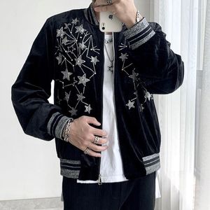 Vestes pour hommes Star européenne Strass Zipper Veste de baseball Hommes Manteau 2022 Automne Rétro High Street Couple Bomber Mâle