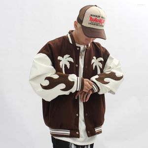 Vestes pour hommes Mode Bomber Jacket Brown Baseball Mens Hip Hop Embroid Winter Varsity Palm Tree Streetwear