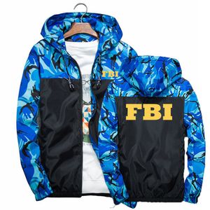 Chaquetas de hombre FBI United States Shield Windbreaker Moda para hombre Chaqueta de patchwork informal con cremallera Abrigo de camuflaje con capucha para hombre Outwear 230613
