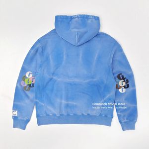 Vestes pour hommes Firmranch Top Qualité Sky Blue Tie Dye Galerie Patchs en peau de chèvre Sweats à capuche pour hommes Femmes Sweat à capuche Pull surdimensionné 231102