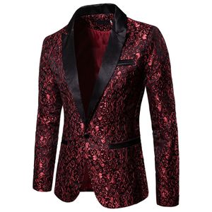 Chaquetas de hombre Jacquard dorado bronceado Floral Blazer traje para hombre chaqueta de un solo botón chaqueta vestido de boda traje de cantante de escenario de fiesta 230221