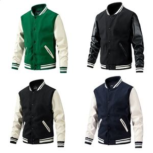 Chaquetas para hombres Hombres de alto nivel Mujeres Manga de cuero Universidad Chaqueta de béisbol Letterman Lana Varsity Abrigo Verde Gris Azul Marino Azul Negro 231030