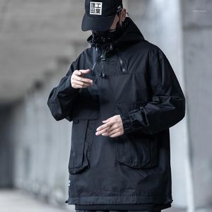 Chaquetas de hombre Hip-Hoodie Techwear Jacket For Men Black Hooded Anorak Fashion Windbreaker Coat Man