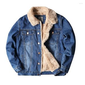 Chaquetas de hombre Idopy Chaqueta de mezclilla cálida de invierno Forro de lana Azul Clásico Fleeced Grueso Cuello de piel Jeans térmicos y abrigo S-4XL