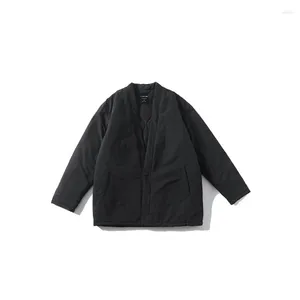 Vestes pour hommes Veste vintage japonaise 2023 Automne et hiver Style chinois Robe à boutons en bois Couleur unie Manteau ample matelassé