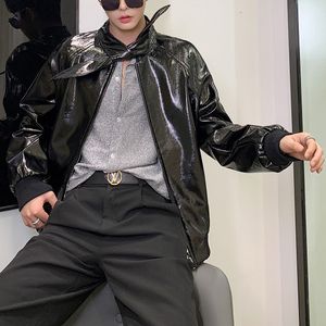 Capa de chaquetas para hombres Personalidad Perlita PU Fashion Consejo Peque de abrigo suelto Masculino Vintage Streetwear Hip Hop Punk Gothic PU Leather 230812