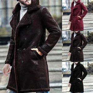 Vestes pour hommes en cuir et manteau intégré épaissi fausse veste artificielle longue polaire hommes manteaux de laine pour hommes mi-longueur