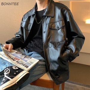 Vestes pour hommes Veste en cuir Hommes Beau High Street Hip Hop Vêtements Baggy Mode Élégant Casual Ulzzang Ados Dynamique Noir Cool Populaire J230724