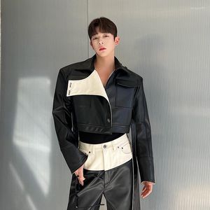 Vestes pour hommes veste en cuir hommes femmes Streetwear mode Denim épissure courte moto mâle japon coréen scène manteau
