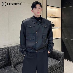 Vestes pour hommes Luzhen élégant élégant de haute qualité satin rue manteau décontracté épaule coréenne nombreuses poches veste hommes hauts 2024 printemps