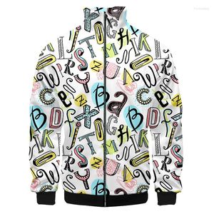 Chaquetas para hombre Chaqueta con cuello levantado para hombre Estilo hip-hop informal Letras de dibujos animados Estampado divertido Ropa informal en 3d de gran tamaño para hombre Abrigo de primavera y otoño