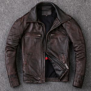 Jackets para hombres Men Cawhide Coat Chaqueta de cuero genuina Estilo vintage Ropa de motos motociclistas de motociclistas de 134 cm 230814