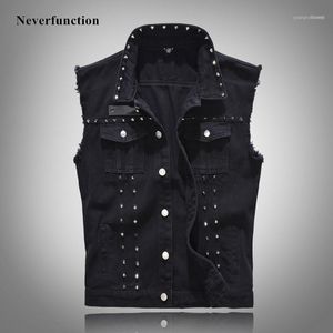 Chaquetas de los hombres Hombres Moda Vintage Metal Remache Punk Motocicleta Jeans sin mangas Chaquetas Hombre Casual Slim Fit Chalecos de mezclilla negros Tallas grandes 4XL 5