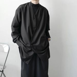 Hommes Vestes Hommes Mode Japonaise Noir Foncé Lâche Casual Conception Asymétrique Manteau Hommes Femmes Streetwear Niche Chemise Veste Survêtement