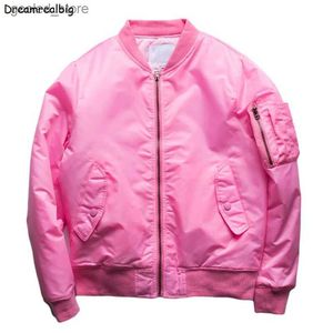 Chaquetas para hombres Hombres Chaqueta de bombardero rosa Chaquetas acolchadas / delgadas Manga con cremallera Bolsillo Cuello alto Estilo japonés Chaqueta de béisbol naranja Q231110