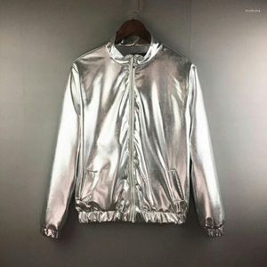 Vestes pour hommes Veste métallisée argentée brillante des années 70 Disco Dance Christmas Party Varsity Zip-up Baseball Bomber Coats Jaquetas