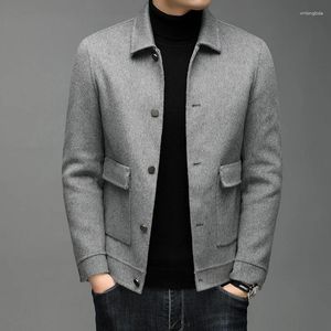 Vestes pour hommes MLSHP 70% laine Mens luxe printemps automne simple boutonnage décontracté mâle vêtements d'extérieur mode solide couleur gris noir homme manteaux