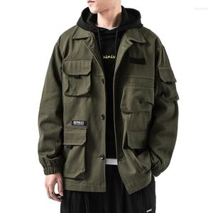 Chaquetas de hombre con varios bolsillos Cargo para hombre Denim primavera otoño ropa de calle ejército verde Harajuku abrigo moda coreana militar Casual ropa de trabajo