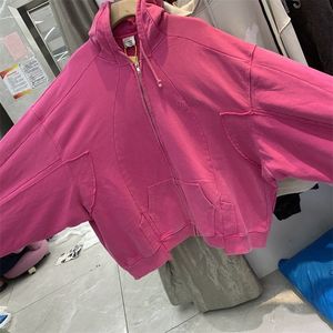 Vestes pour hommes surdimensionnés Vetements Zipper Hommes Femmes Qualité VTM Patchwork Lavé Rose À Capuche 230923