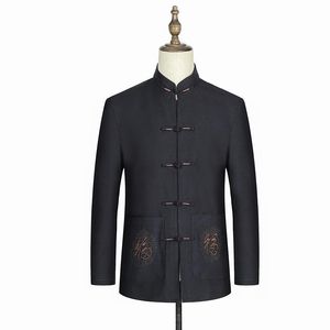 Chaquetas para hombre, chaqueta roja azul marino, abrigo tipo túnica de otoño para hombre, prendas de vestir exteriores étnicas con cuello mandarín, ropa Tang de carácter chino Outfi