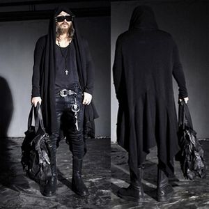 Chaquetas para hombres S-4XL Moda para hombre Mod Elegante Avant-garde Dark Punk Hood Long Black Cape Cardigan Chaqueta de punto Abrigo Ropa