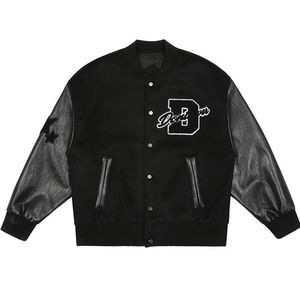 Street College Hombres Mujeres Peludo Estrellas Letras Chaquetas Bordado Patchwork Harajuku Varsity Chaqueta Béisbol Abrigos Unisex