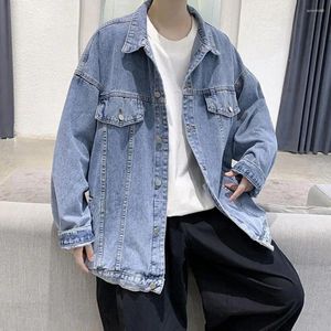 Vestes pour hommes Streetwear hommes Denim veste couleur unie à manches longues vêtements d'extérieur automne hiver lâche col rabattu jean manteau