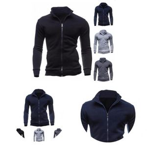 Chaquetas para hombres Chaqueta con estilo para hombres Color sólido Top Slim-fitting Ribbed Bottom Coat Sudadera