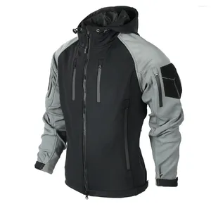 Vestes pour hommes Veste de chasse tactique Manteau chaud imperméable pour l'automne Sweat à capuche d'hiver -Carbon Black