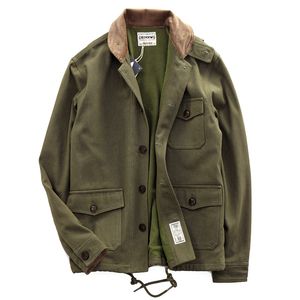 Chaquetas para hombres Terciopelo grueso Cuello de fruta verde Estilo militar retro Herramientas multibolsillo Ajuste regular Ropa masculina Moda 221124