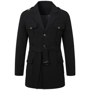 Vestes pour hommes Trench-Coat à manches longues Veste de costume Automne Hiver Bouton Slim Manteaux pour homme Cool Style Soild Ceinture Vêtements de plein air