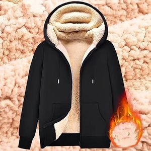 Vestes pour hommes Sweat-shirt à la mode Manteau Poches avant Chaud Fermeture à glissière Veste en laine d'agneau Hommes et femmes Hiver Pure Couleur Peluche Cardigan Sweat à capuche