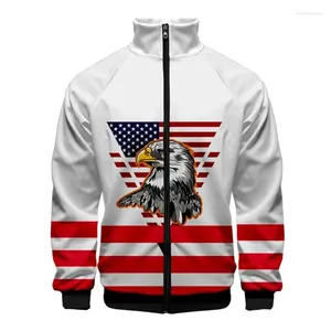 Vestes pour hommes USA drapeau américain étoiles et rayures 3D col montant hommes femmes veste à glissière décontracté à manches longues manteau vêtements mâle