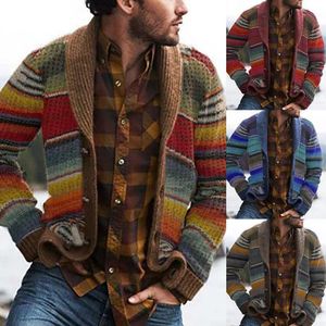 Chaquetas para hombres Suéter de estilo occidental Cárdigan Prendas de punto Otoño Color Bloque Arco iris Tops a rayas Cárdigans 230923