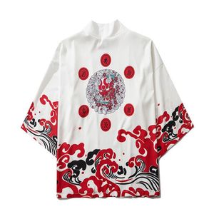 Vestes pour hommes Blanc Noir Harajuku Cardigan Kimono Veste Unisexe Casual Lâche Été 2022 Crème Solaire Bohème Capes Hommes Manteau ThinMen's