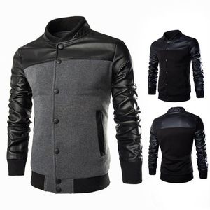 Chaquetas de hombre al por mayor 2022 Otoño Invierno espesar térmica Casual moda ocio hombres Inglaterra Color chaqueta a juego cuello PU costura abrigo