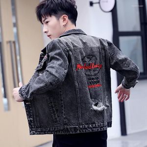 Chaquetas de hombre al por mayor 2023 moda Casual Denim Hip Hop Street negro chaqueta de hombre adolescentes Delgado hombre estudiante bordado abrigo