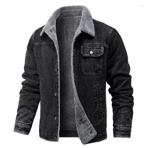 Chaquetas para hombres Chaqueta de moda de invierno Solapa Cordero Pelo Espesado Denim Alta Calidad Casual Apretado y Cálido Abrigo