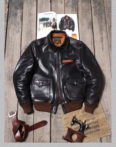 Chaquetas de hombre YR Classic Air Force A 2 chaqueta de cuero natural Vintage Horsehide A2 chaqueta de vuelo abrigo de calidad Eastman 231108