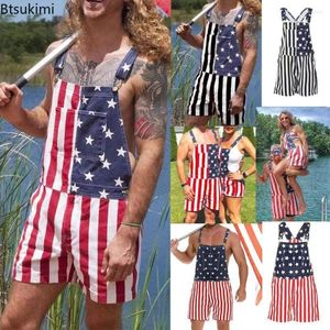 Jeans pour hommes 2023 salopette du jour de l'indépendance combinaison décontracté patriotique imprimé drapeau américain rayé barboteuses hommes pantalons