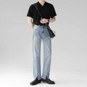 Jeans para hombres 2023 Primavera Autumn Outumn Casual Straight Coreano Fashion Split Pantalones de mezclilla de alta calidad D24 D24