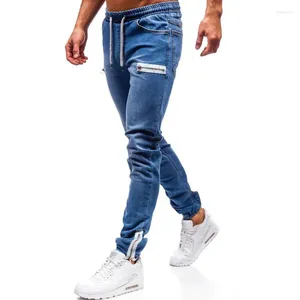 Jeans pour hommes 2023Jeans élastique Slim Fit multi-poches crayon pantalon mode Denim tissu décontracté givré fermeture éclair conception sport
