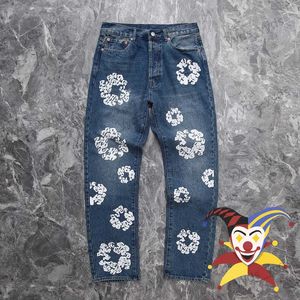 Jeans pour hommes 2023ss Jeans Hommes Femmes 1 1 Meilleure qualité Vintage Casual Kapok Impression Denim Jeans T240112